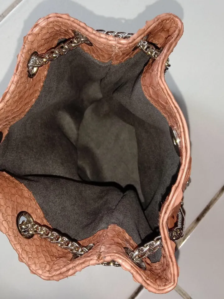 Genuine python skin bucket beige chain bag / designer women purse / light brown soft bag / exotic leather bags free shipping