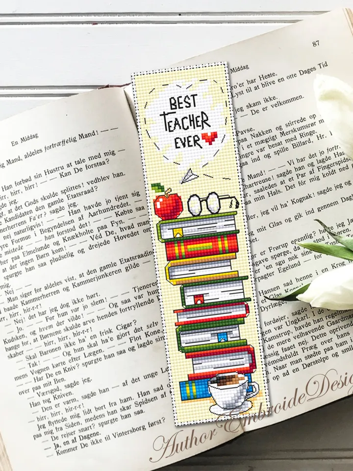 Teacher bookmark cross stitch pattern PDF download Best teacher ever, Handmade bookmark pattern digital PDF, Teachers day gift School #B352
