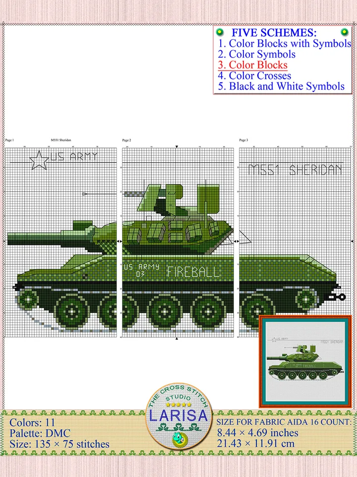 Sheridan Cross Stitch Pattern | American M551 Sheridan Tank Chart