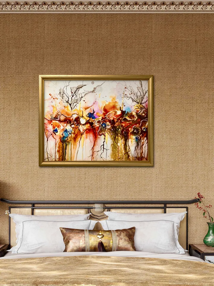 Photo paper poster from my original mix media artwork on yupo paper,colourful floral fantasy wall decoration,unique gift.