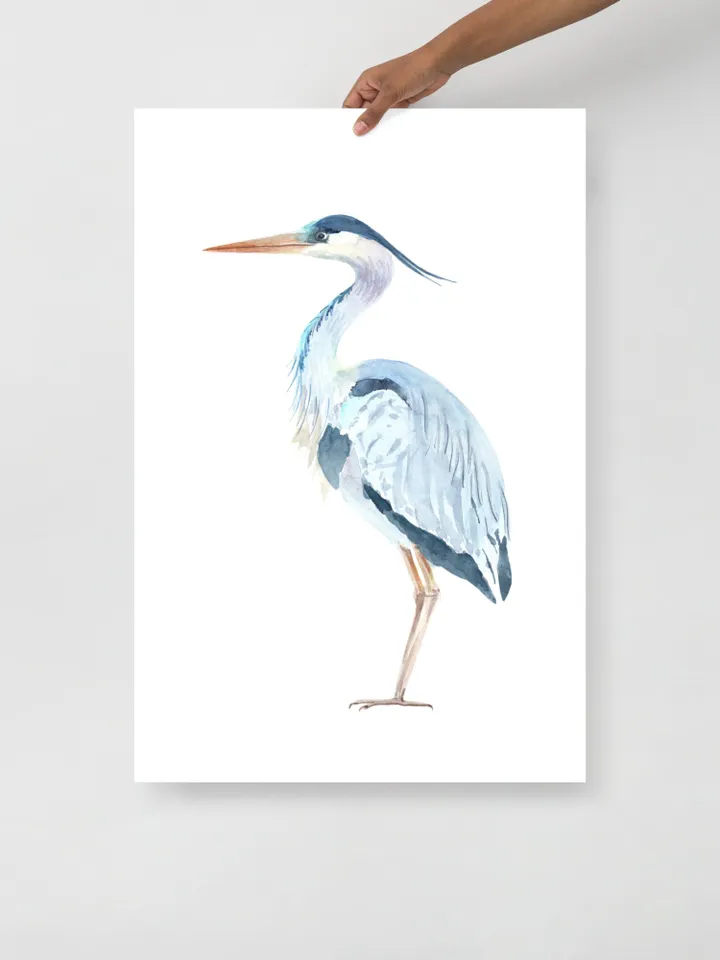 Blue Heron Set Of 2 Watercolor Painting, Bird Lover Gift, Beach House Art, Home Decor Gift, Bathroom Wall Decor, Great Heron Painting Print