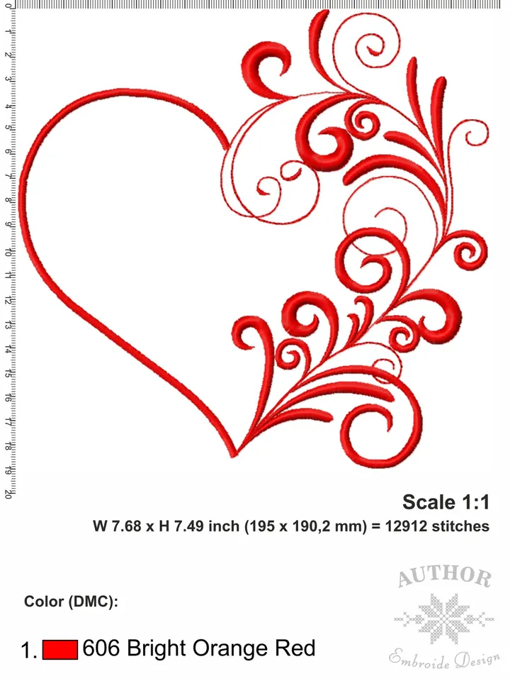 Valentine Heart embroidery design Machine embroidery pattern 5 sizes, Embroidery files heart outline, Vintage elegant decor Floral heart #R9