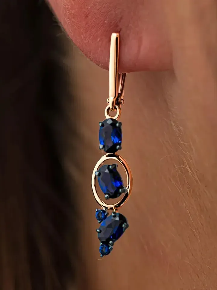Earrings Jewelry silver gilded 925 samples with corundum sapphire