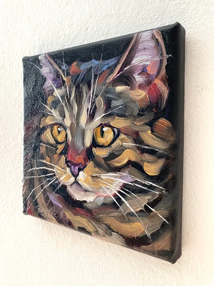 Cat Portrait Painting Original Pet Artwork Oil Canvas 6x6" Animal Wall Art Kitten Painting