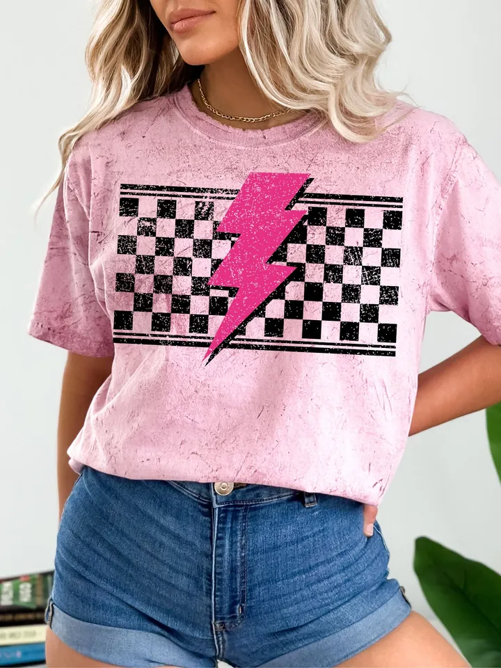Grunge Checkered Lightning PNG, Distressed Lightning Bolt Design, Checkered Mom Life Png, Cool Mom PNG, Textured Checkerboard Sublimation