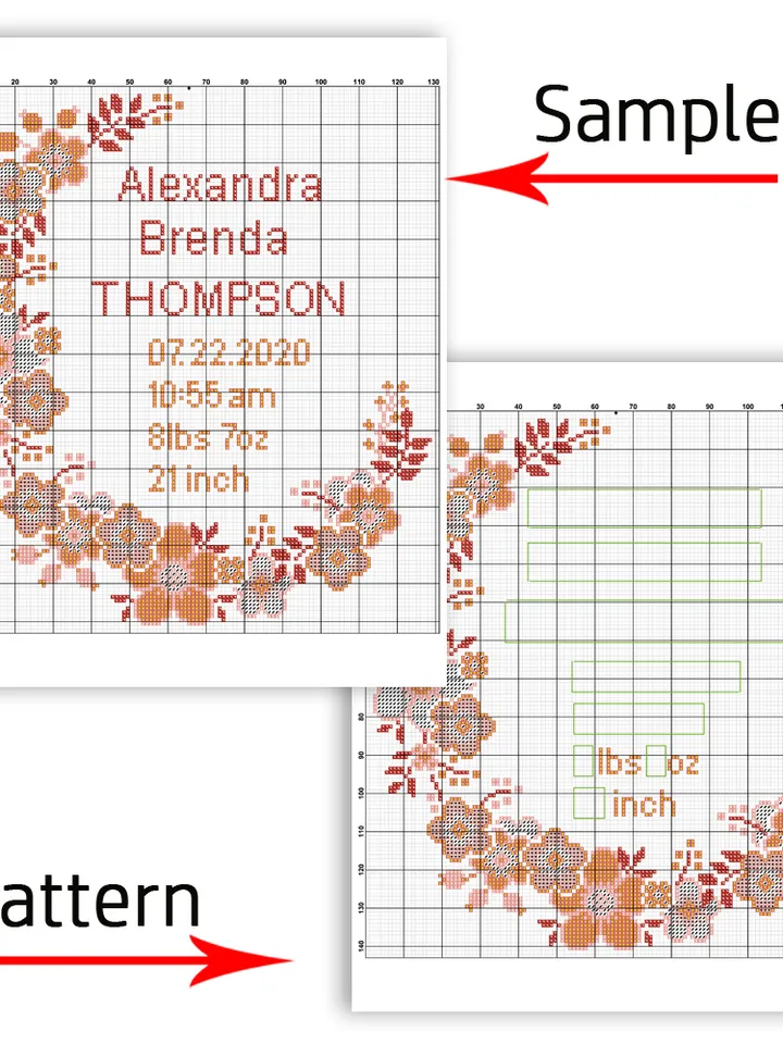 Anniversary cross stitch. Birthday cross stitch pattern. Boho Cross Stitch. Flower cross stitch.
