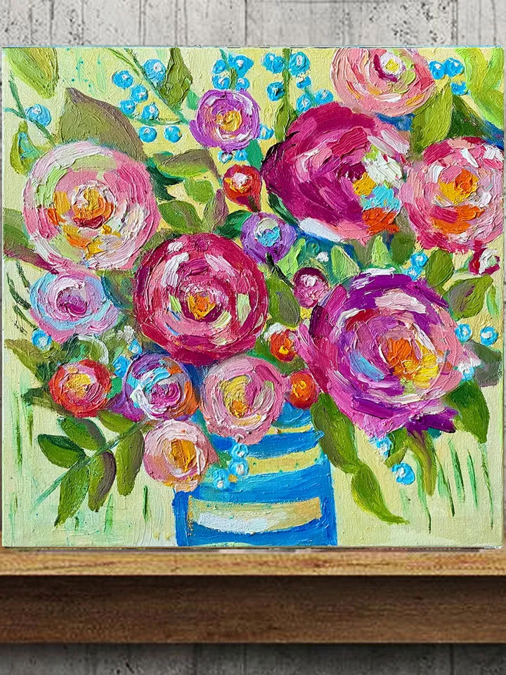 Roses bouquet painting, Original oil Painting on canvas, Flower fauvist art, floral wall art