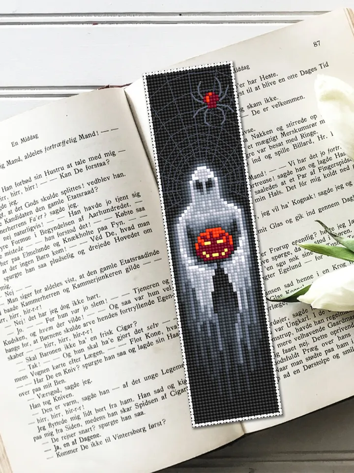 Spooky Halloween bookmark cross stitch pattern download PDF, Handmade bookmark pattern PDF, Ghost cross stitch chart, Gothic halloween #B82