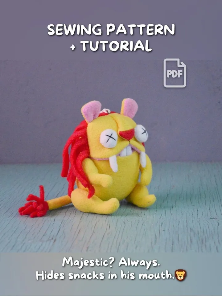 PDF Plush Toy Pattern – Fleece Lion with Movable Limbs