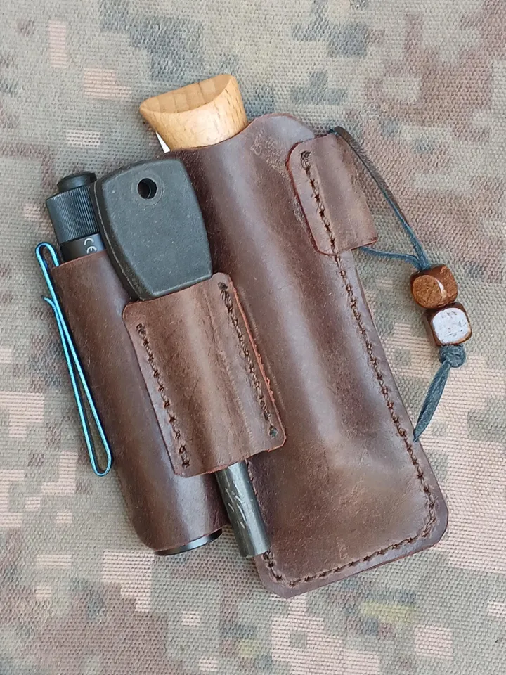 Flashlight and Knife Leather EDC Organizer, Olight, Victorinox Sheath, Leather Pocket Knife cover, tactical pen, swiss, PDF Fast&Easy