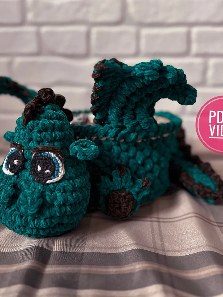 Crochet pattern Dragon basket PDF Digital instant download, Video tutorial, Storage organization, Christmas ornament, Symbol New Year 2024