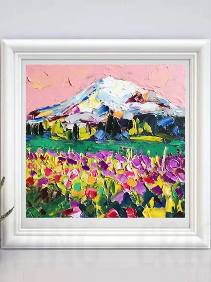 Mount Fuji Original Art Impasto Oil Painting landscapes Art Flower by Verafe