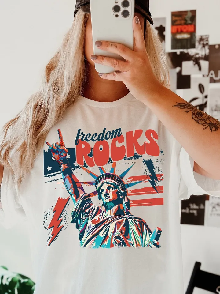 Freedom Rocks Sublimation Design PNG Digital Download Printable Boho Retro 4th of July Independence Day Patriotic Liberty USA