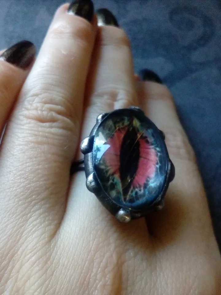 Chunky evil eye, black stained glass ring, Third eye witch ring, Halloween ring, Cat eye ring, Dragon eye ring