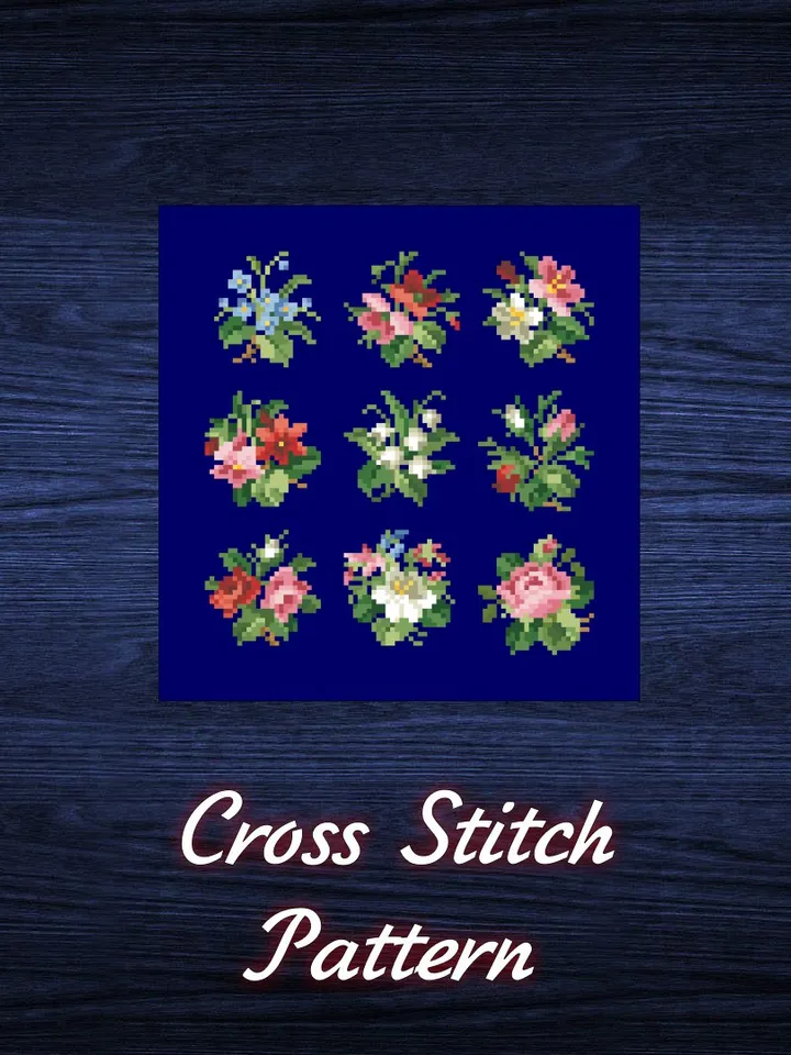 Antique Cross Stitch Pattern Miniature Bouquets Digital Download PDF