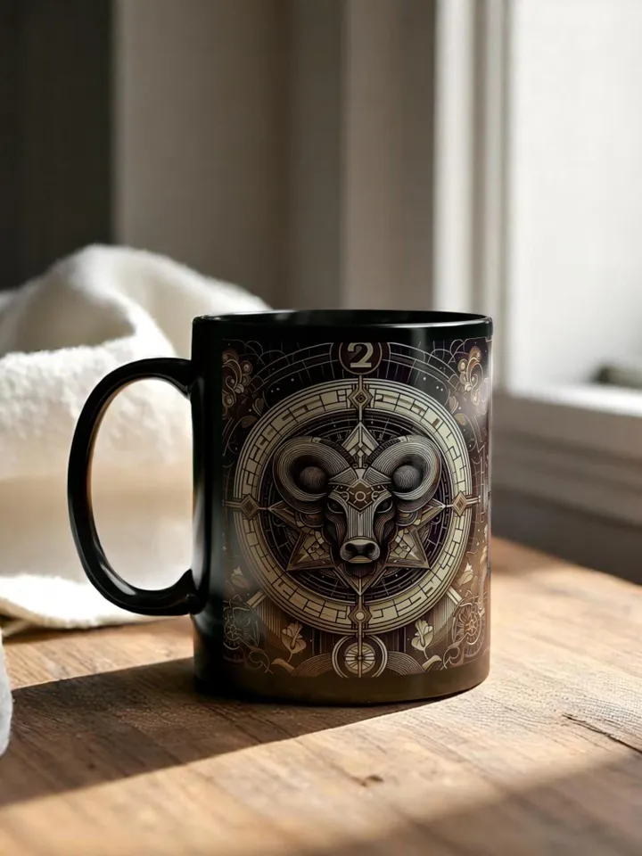 Taurus Ceramic Mug, Zodiac Coffee Cup, Nerdy Collectors Gift, Birthdays, Anniversaries, Valentine's Day, 11oz, 15oz Black Ceramic