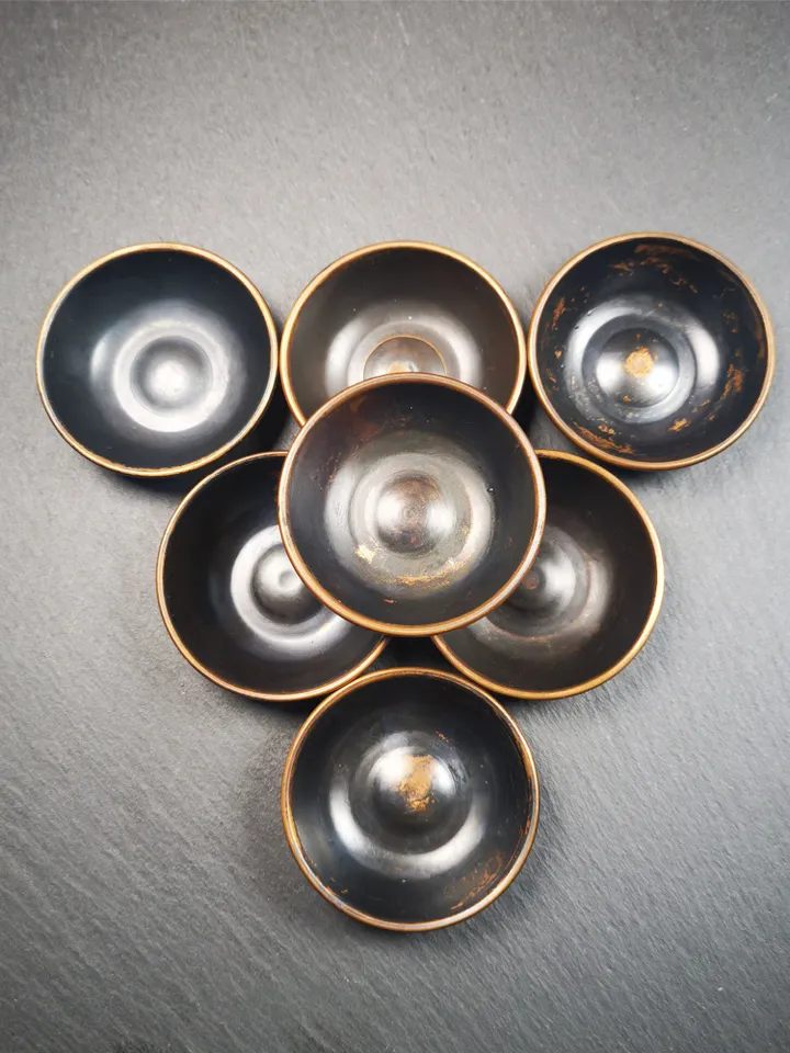 Gandhanra Handmade Tibetan Buddhist Water Offering Bowls,Yonchap Bowls,Made of Red Copper,1 Set of 7 Bowls,1.9"