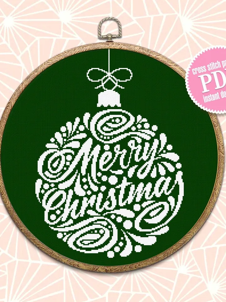Christmas ball cross stitch pattern download PDF Christmas ornament cross stitch chart Holiday hand embroidery PDF, DIY Christmas decor #N14