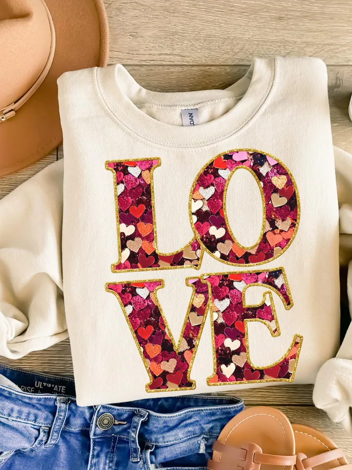Love Sequin Embroidery- Preppy Love Valentine Coquette Png File- Valentine Sublimation DTF Printable Design