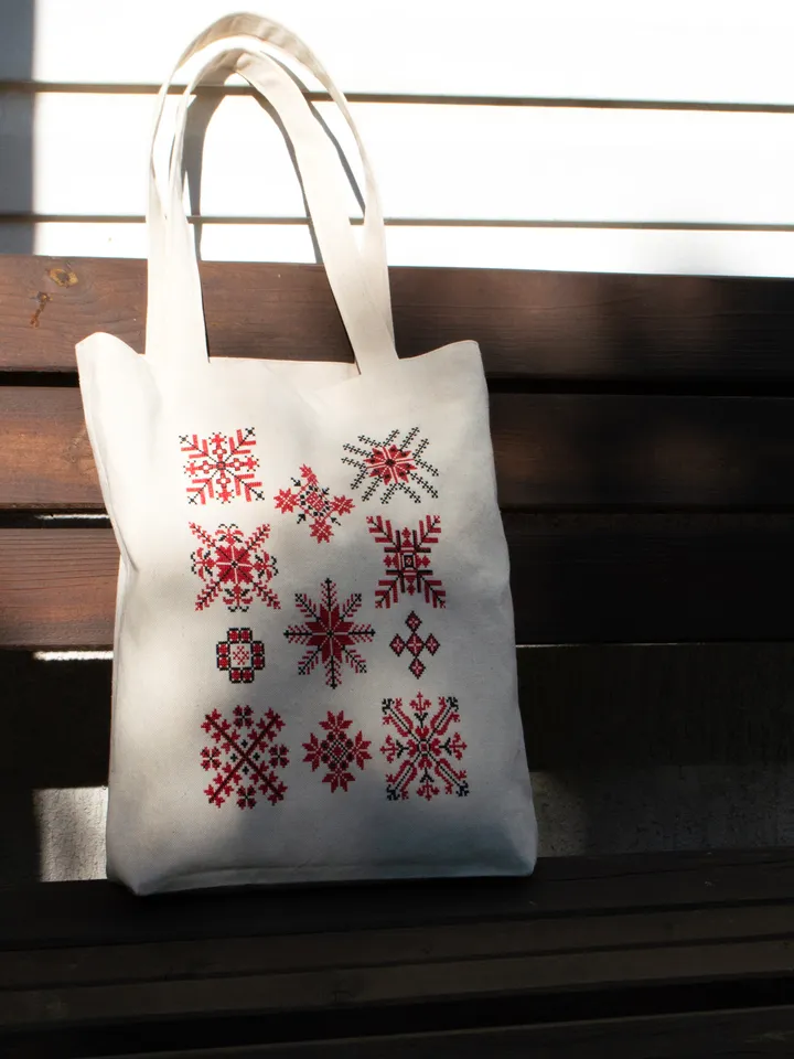 Shopper bag with hand embroidery Belarusian folk ornament