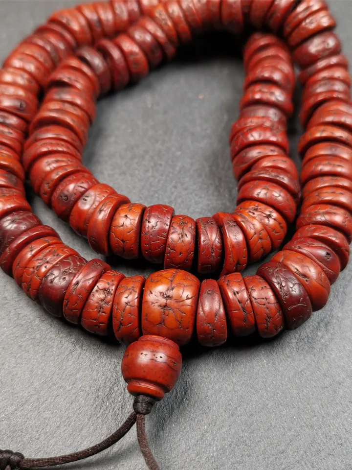 Gandhanra Antique 108 Bodhi Beads Mala,Old Prayer Beads Necklace,Diameter 14mm,Circumference 44 cm