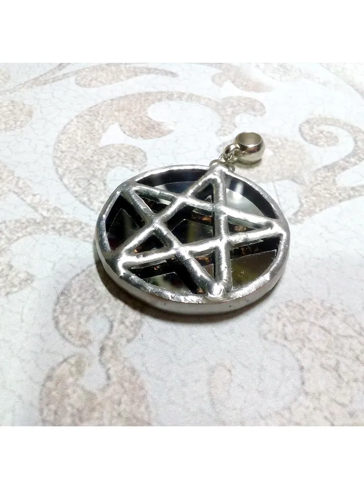 Mirror Pentagram pendant, pentacle necklace, mirror star, stained glass star, Halloween necklace, witchy aesthetic