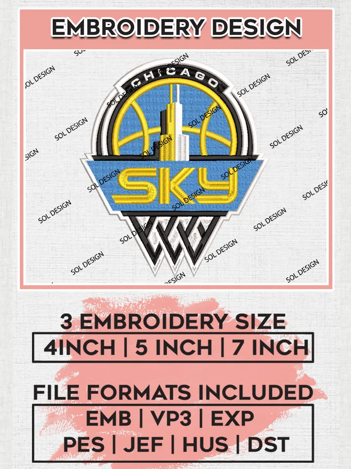 WNBA Chicago Sky Embroidery Designs, WNBA Chicago Sky Team Logo Embroidery, Basketball Team Logo Emb Files, Taylor Album, 3 sizes, Machine embroidery Files, Digital Download