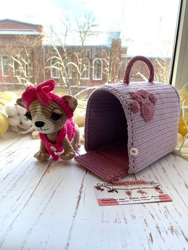 PDF Chihuahua Dog in a Carrier Bag Crochet pattern, Crochet Animal Pattern, Crochet Puppy, Amigurumi baby toy, Crochet Cute Dog Amigurumi