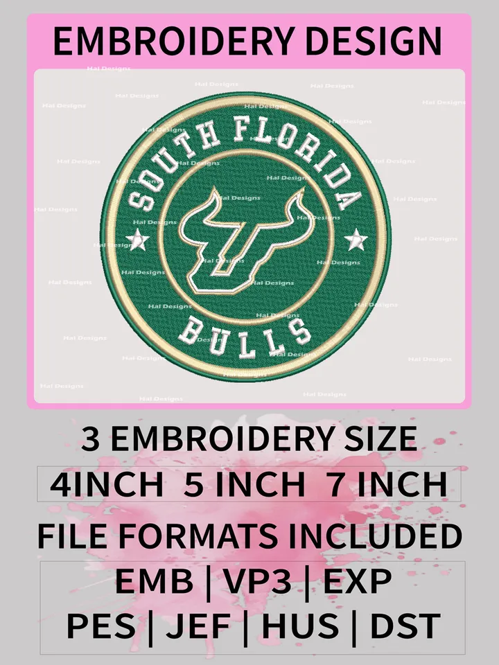 South Florida Bulls Embroidery Files, NCAA Logo Embroidery Designs, NCAA Bulls, Machine Embroidery Designs