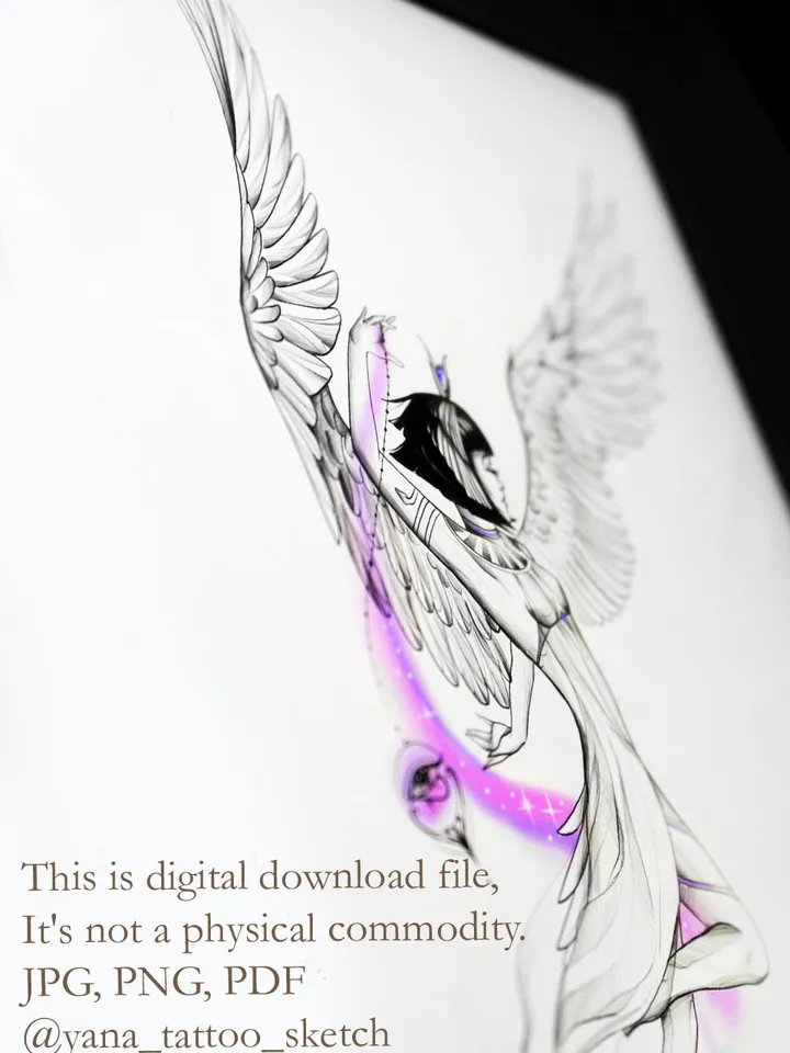 Goddess Isis Tattoo Design Outline Isis Egyptian Goddess Tattoo Idea Drawing, Instant download JPG, PDF, PNG
