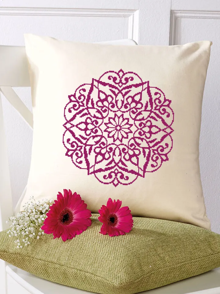 Mandala cross stitch pattern download PDF, Monochrome mandala pattern PDF, Floral ornament cross stitch chart, Easy embroidery beginner #M27