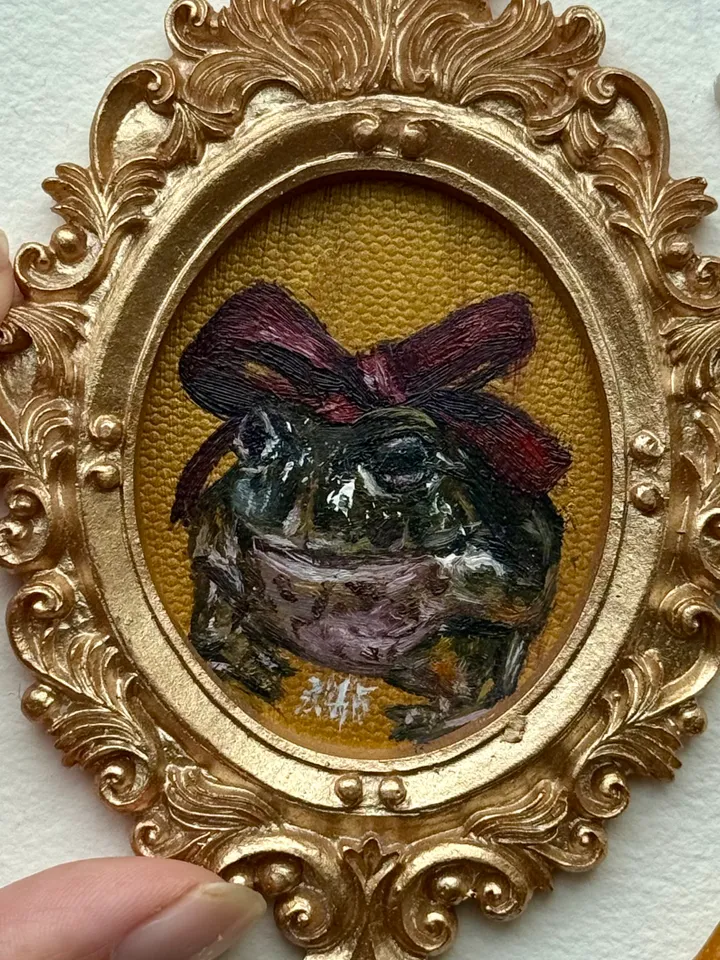 Framed Toad Painting Original Cute Frog Gift Artwork Amphibians Art Oil Painting