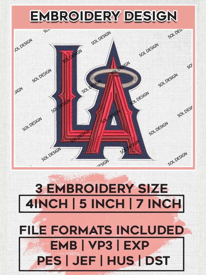 MLB Los Angeles Angels Logo Embroidery Files, MLB Los Angeles Angels Team Embroidery, MLB Teams, 3 sizes, MLB Machine embroidery designs, Digital Download