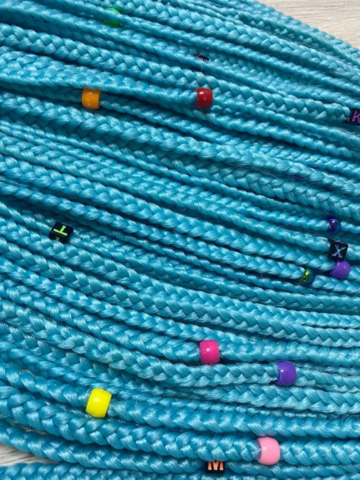 Turquoise braids hair extensions with beads. Synthetic Braids, teal hair extensions.