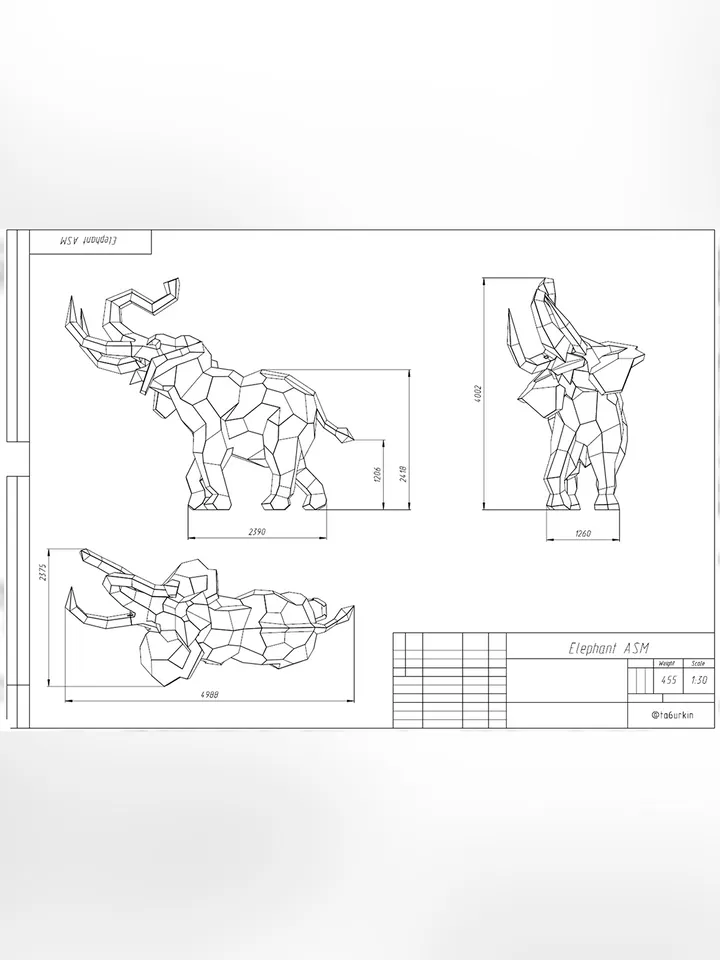 Welding Project Plans Drawings Elephant (DXF, PDF)
