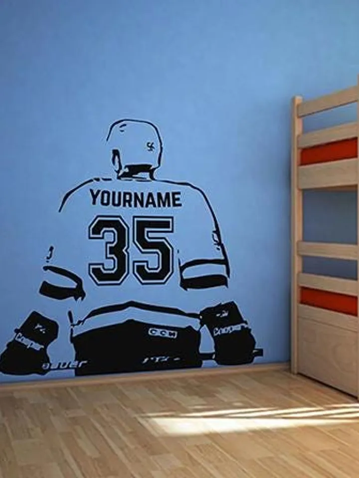Personalized Hockey Wall Decal Name Number Sticker Gift ik3341