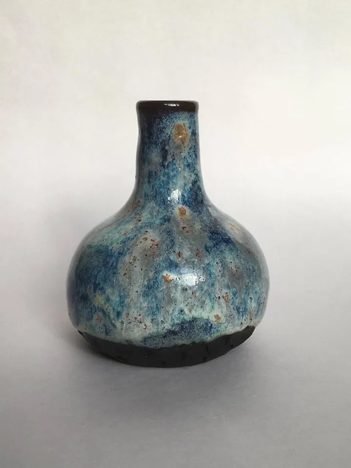 Small Black and Blue Carved Ceramic Vase