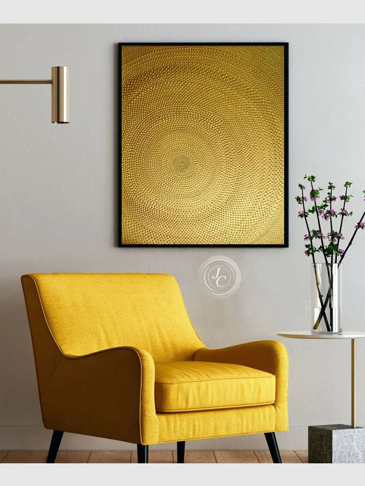 Gold Abstract Wall Art Glittery Golden Painting Doty Textured artwork | Abstract painting Golden Wall decor