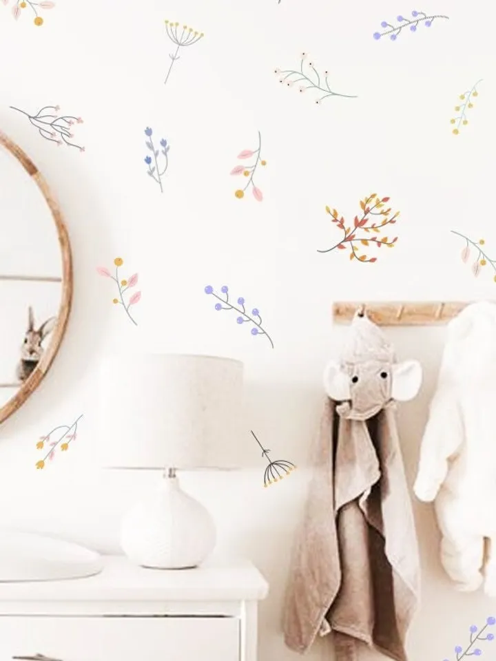 Flowers Decal - Wild Flowers Wall Decal, Twigs Wall Decals, Sweet Flowers and Twigs Decal, Nursery Decor , Girl room Decor Gift For Her h22