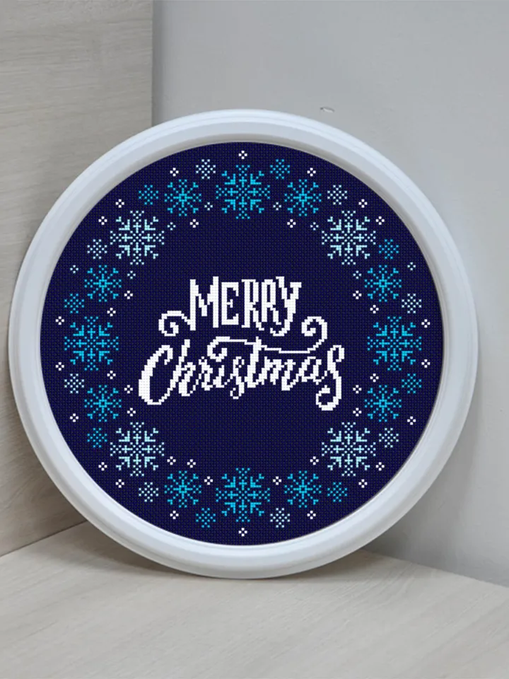 Merry Christmas cross stitch pattern download PDF Snowflake wreath cross stitch Christmas pattern digital PDF Snowflake embroidery #N40