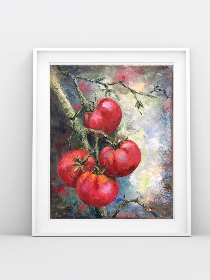 Original Still Life Painting Tomatoes Oil Painting Kitchen Still life