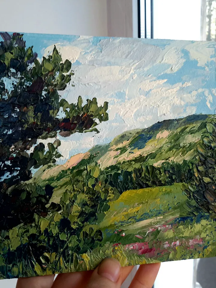 Small Landscape Original Oil Painting Pine Tree Square Oil Artwork