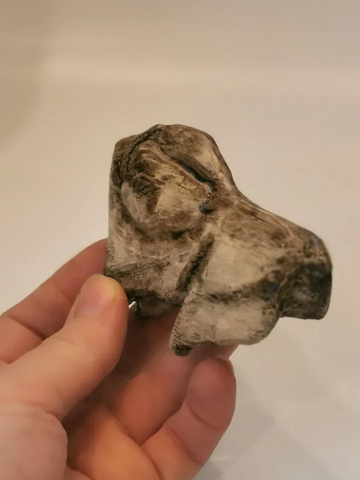 Paleolithic Bison Licking Insect Bite, Primitive Tribal Craft, Prehistoric Antler Carving, Realistic Museum Replica of Real Ancient Artifact