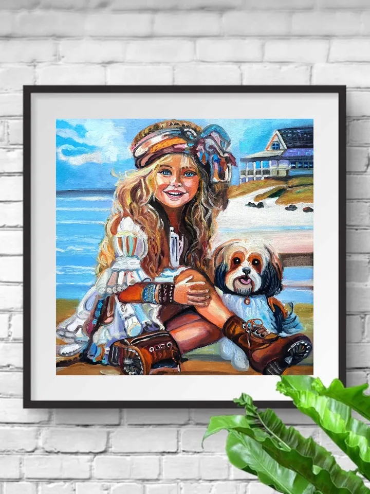 Girl on the Sea Original Oil Painting Oil on canvas