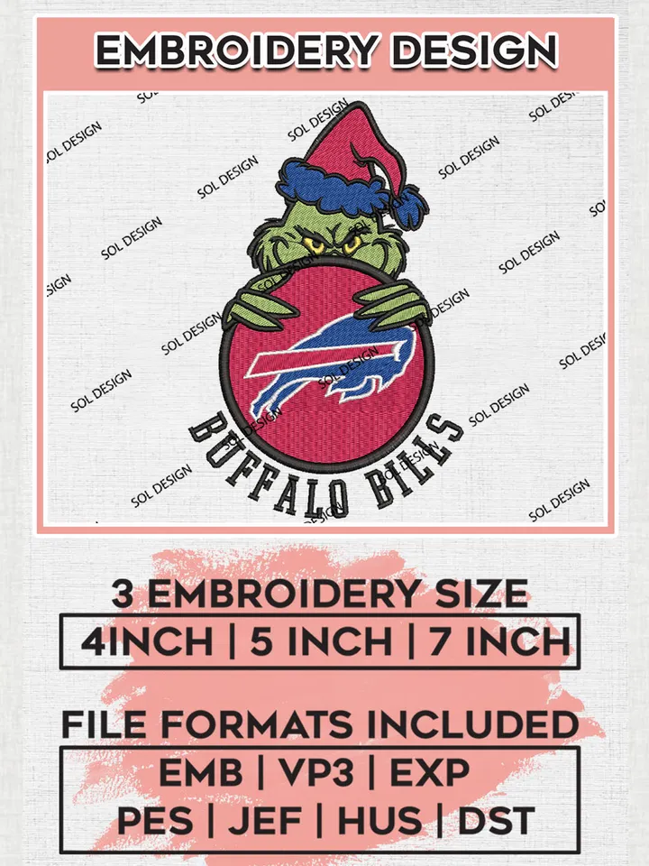 NFL Buffalo Bills Team x Grinch Holding Ornament Logo Embroidery Designs, NFL Bills Team Machine Embroidery Files, NFL Football Teams, 3 sizes, Grinch Machine embroidery designs, Digital Download