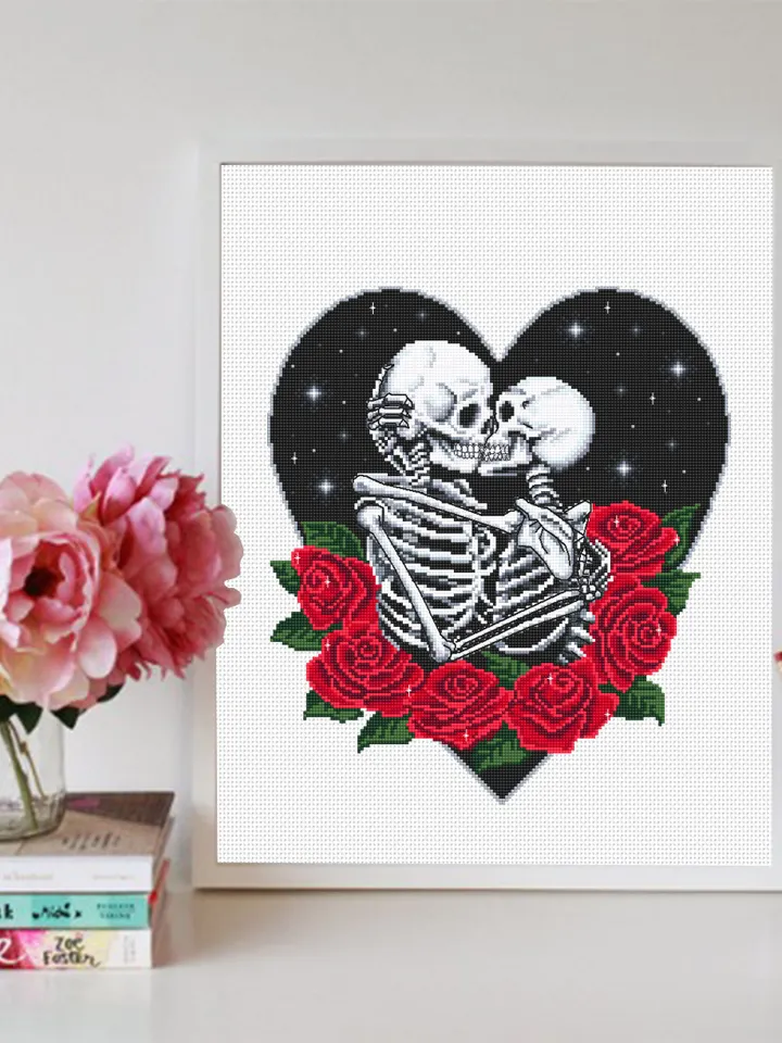 Skeleton couple in love gothic cross stitch pattern download PDF Gothic heart cross stitch chart, Gothic valentine design, Goth wedding #H53