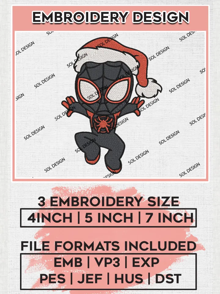 Miles Morales x Santa Claus Christmas Embroidery Design Files, Marvel Christmas Machine Embroidery, Superhero Embroidery, 3 sizes, Cute Christmas Machine embroidery designs, Digital Download