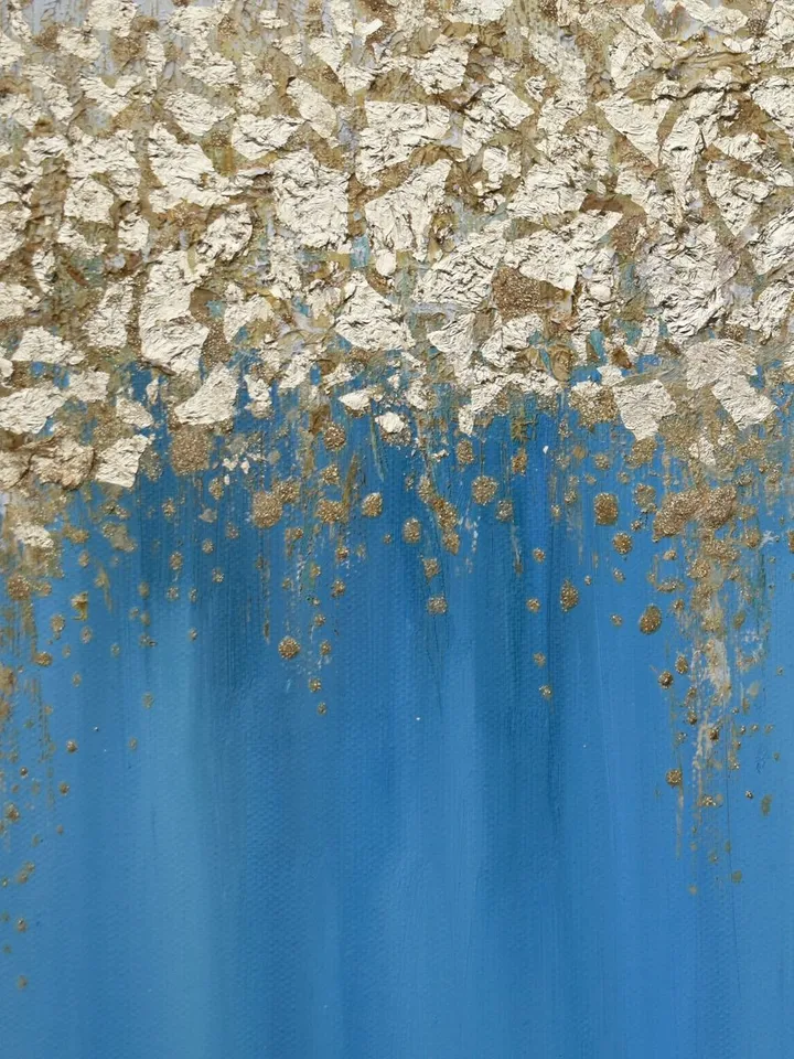 Gold and Blue Turquoise Abstract Wall Art Gold leaf Painting on Canvas | Modern Abstract painting Above bed decor