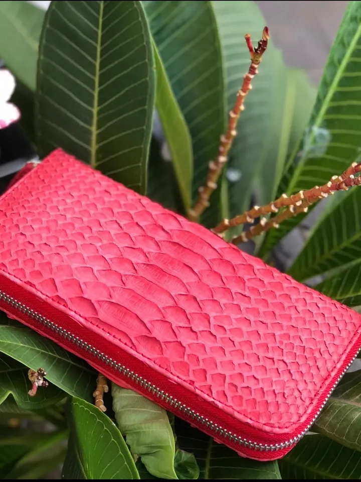 Red Genuine Python Skin Feng Shui Unisex Wallet | Red Leather Wallet Handmade | Snake Accessories | Total Red Woman Wallet Exotic Leather