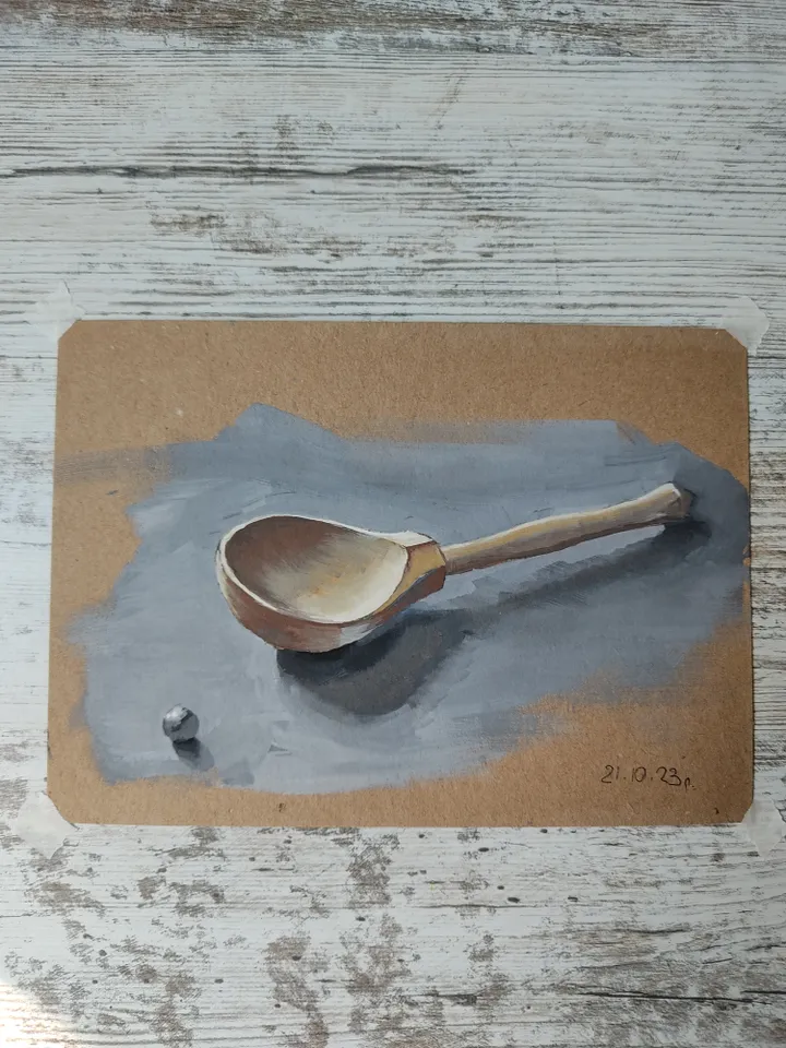 Wooden Spoon. Original gouache painting.